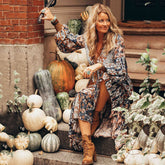 Gusta - Maxi Dress with Flutter Cap Sleeves in Floral Print